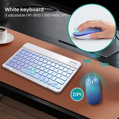 Guiheng Bluetooth Keyboard and Mouse Combo for iPad - Rechargeable Wireless Keyboard & Mouse with 7-Color Backlit Compatible with iPad 9th/8th Gen, iPad Pro/Air/Mini, iPhone14/13/12 Pro, (10 inch Purple) - Image 4