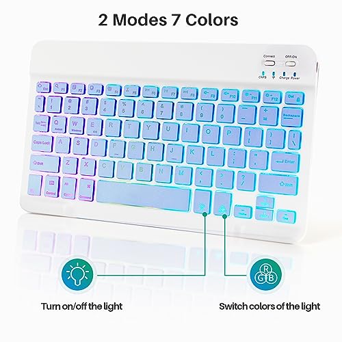 Guiheng Bluetooth Keyboard and Mouse Combo for iPad - Rechargeable Wireless Keyboard & Mouse with 7-Color Backlit Compatible with iPad 9th/8th Gen, iPad Pro/Air/Mini, iPhone14/13/12 Pro, (10 inch Purple) - Image 5