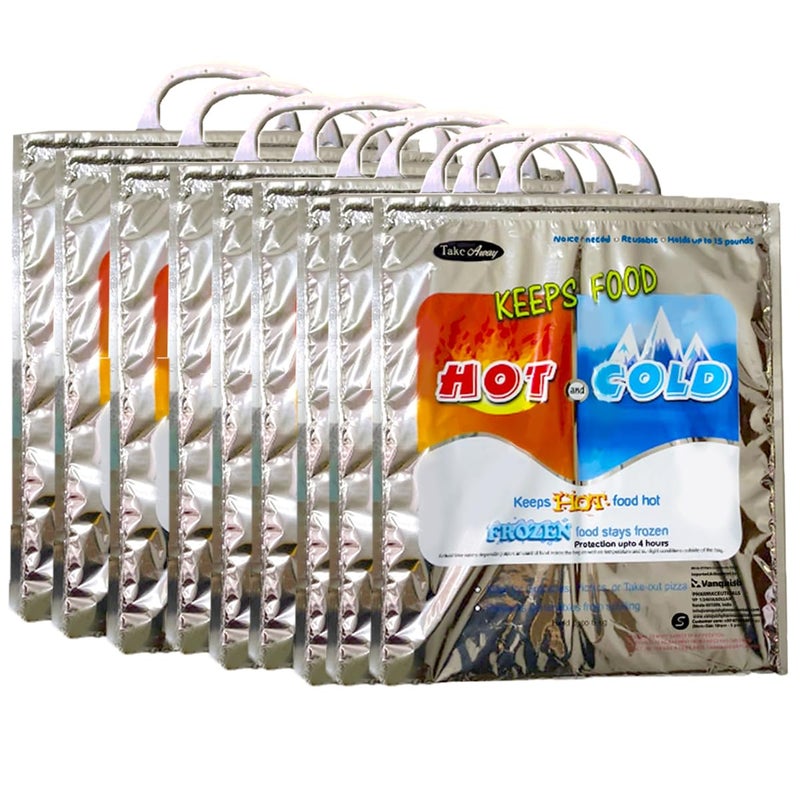 Take Away Hot and Cold Small Bag for Food Storage, Reusable Thermal Bag, Aluminium Foil bag (3 Layer Protection, Size – 35 x 30 cm) (Pack of 9 Bags) - Image 1