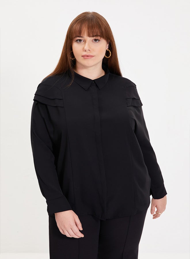 Black Shoulder Flounce Woven Shirt TWOAW22GO0375