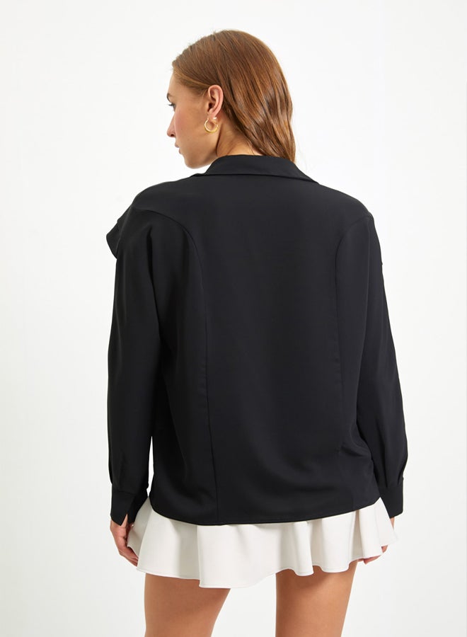 Black Shoulder Flounce Woven Shirt TWOAW22GO0375