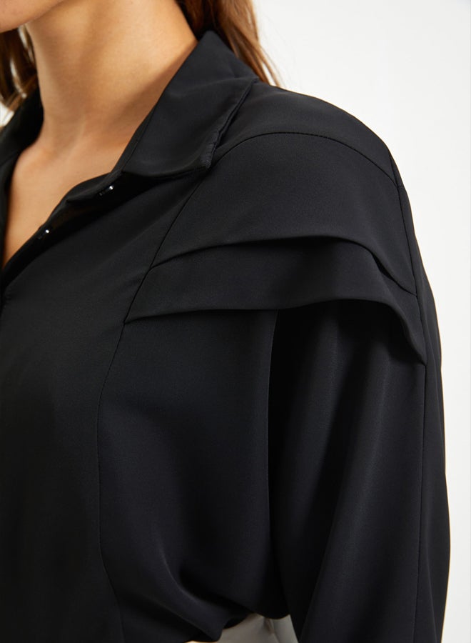 Black Shoulder Flounce Woven Shirt TWOAW22GO0375