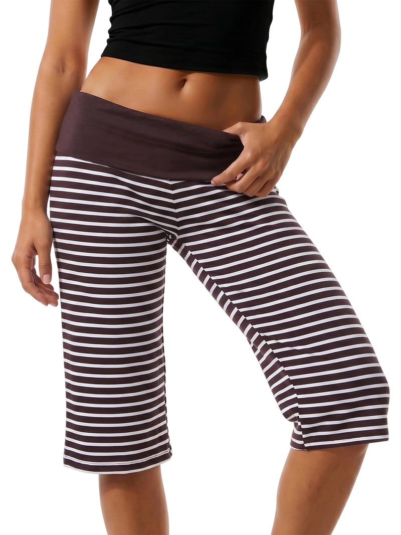 Women Fold Over Capris Low Rise Straight Cropped Pants Casual Long Shorts - Image 4