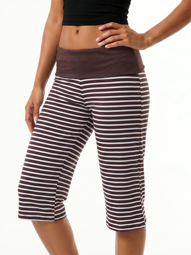 Women Fold Over Capris Low Rise Straight Cropped Pants Casual Long Shorts - Image 5