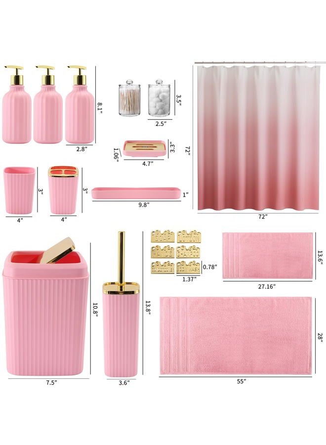 WSBArt 32PCS Bathroom Accessories Set Bathroom Set,Pink Shower Curtain Set,Bath Towel Set,Hand Towel,Toilet Brush,Trash Can & 3PCS Soap Dispenser - Image 5