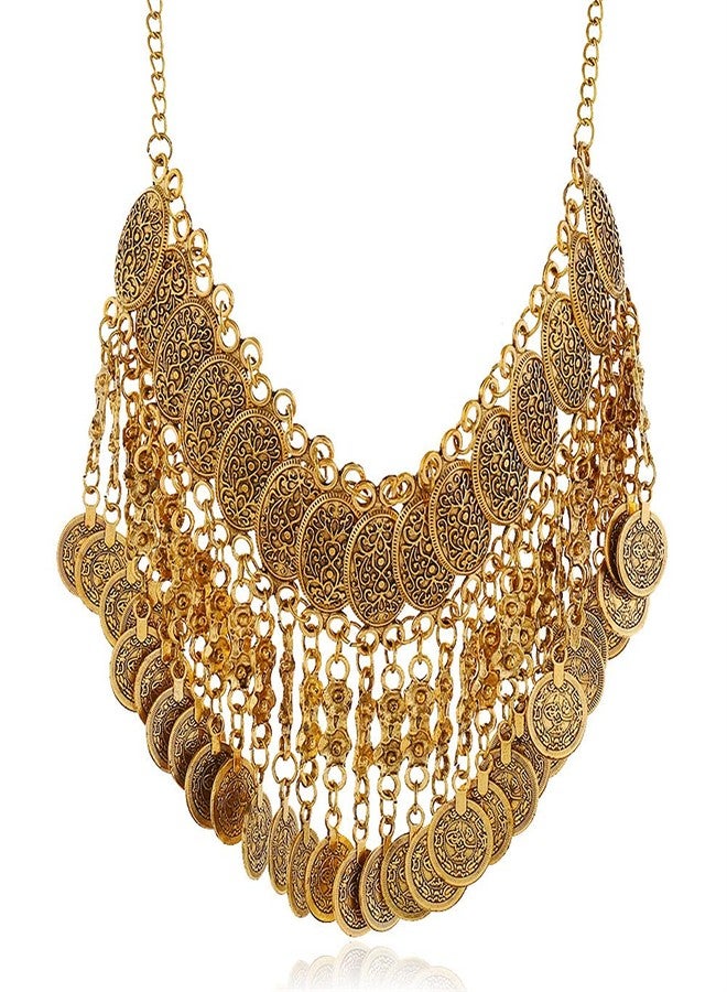 LUREME Coin Statement Necklace for Women Boho Collar Choker Coin Tassel Ethnic Gypsy Chunky Necklace (nl006295-2) - Image 1