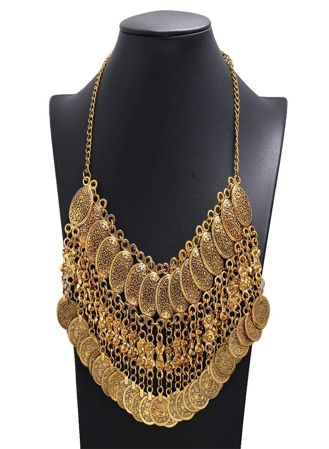 LUREME Coin Statement Necklace for Women Boho Collar Choker Coin Tassel Ethnic Gypsy Chunky Necklace (nl006295-2) - Image 2