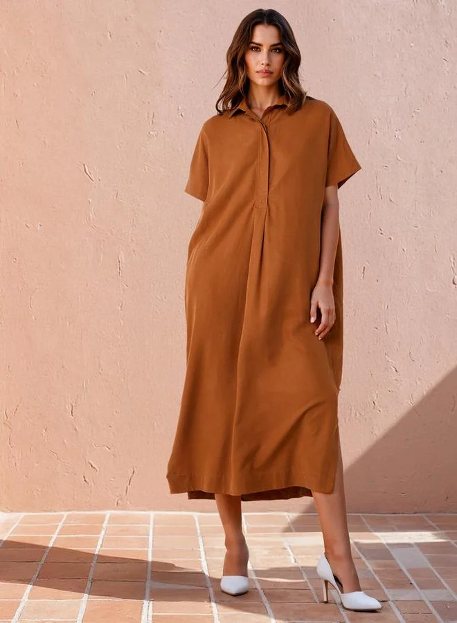 Splash FAV Relaxed Fit Shirt Dress with Pockets and Slits