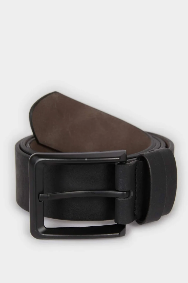 Man Rectangle Clasp Faux Leather Denim Belt