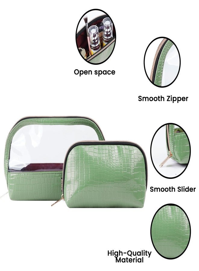 FADAK Combo Makeup Pouch Cosmetic Pouch for Woman with Zipper (Green) - Image 3