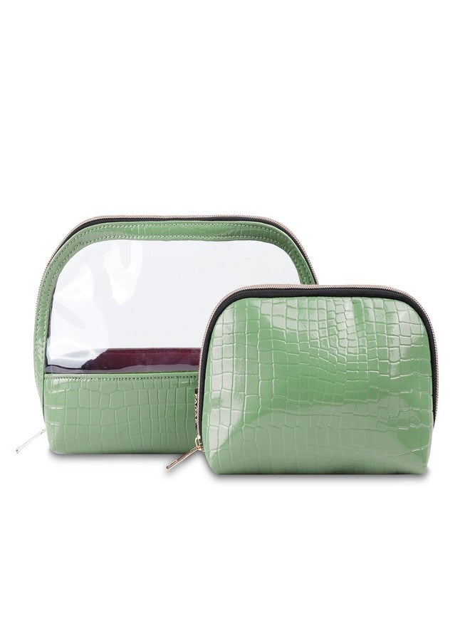 FADAK Combo Makeup Pouch Cosmetic Pouch for Woman with Zipper (Green) - Image 1