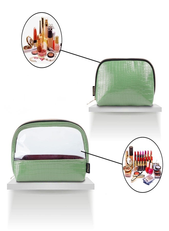FADAK Combo Makeup Pouch Cosmetic Pouch for Woman with Zipper (Green) - Image 4