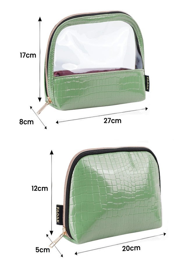 FADAK Combo Makeup Pouch Cosmetic Pouch for Woman with Zipper (Green) - Image 2