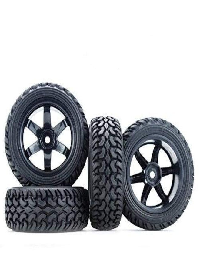 Hosim 1:10 Scale RC On Road Terrain Buggy Car Drift Replacement Tyres Pack of 4pcs High Performance Racing Car Rally Car Accessory Parts Grain Rubber Split Spoke Satin Tires and Wheels Black Color - Image 1