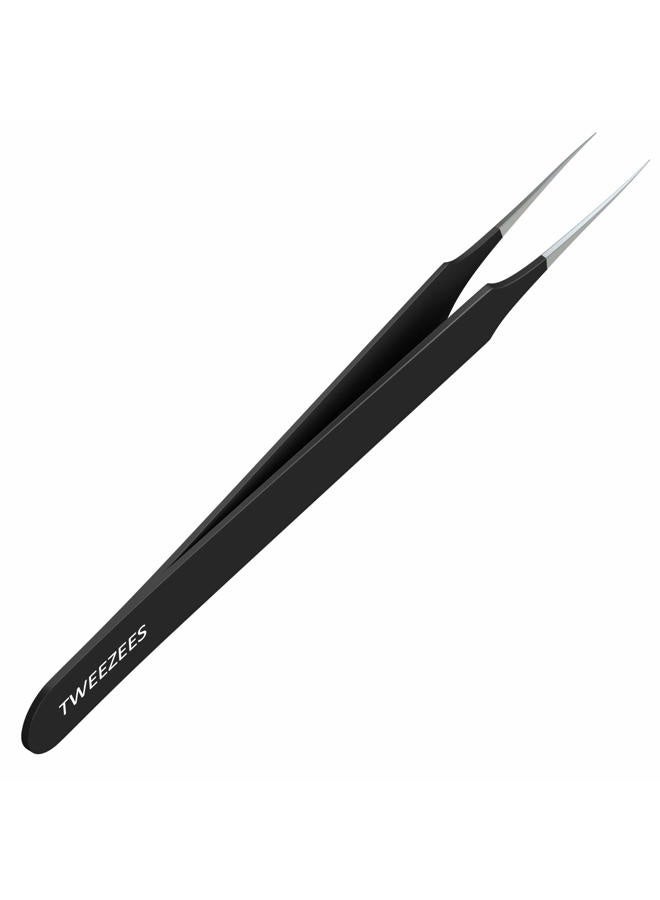 Tweezees Ingrown Hair Tweezers | Pointed Tip | Black |Precision Stainless Steel | Extra Sharp and Perfectly Aligned for Ingrown Hair Treatment & Splinter Removal For Men and Women | By Tweezees - Image 1