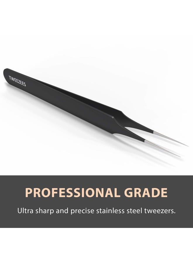 Tweezees Ingrown Hair Tweezers | Pointed Tip | Black |Precision Stainless Steel | Extra Sharp and Perfectly Aligned for Ingrown Hair Treatment & Splinter Removal For Men and Women | By Tweezees - Image 3