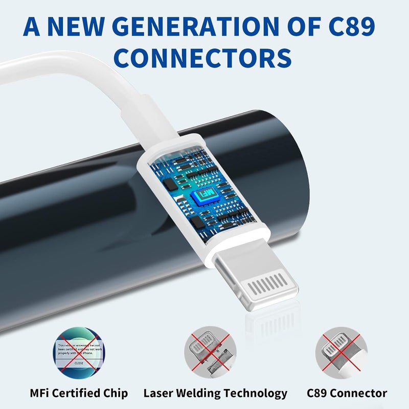 ايسبي كابلز [معتمد من Apple MFi] كابل USB C إلى Lightning قصير (8 بوصة)، عبوة من 2 شاحن iPhone شحن سريع كابل نقل بيانات مع توصيل الطاقة لـ Apple iPhone 14/13/12/11Pro/XS/XR/8/7/iPad/Airpods/PowerBank - Image 4
