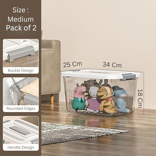HoopVool® Clear Storage Container Box, Stackable Storage Bin with Lid, Plastic Container with Heavy Duty Latches to Organize, White Lid. (PACK OF - 2, No.2-12 X 8.5 X 7 INCH) - Image 2