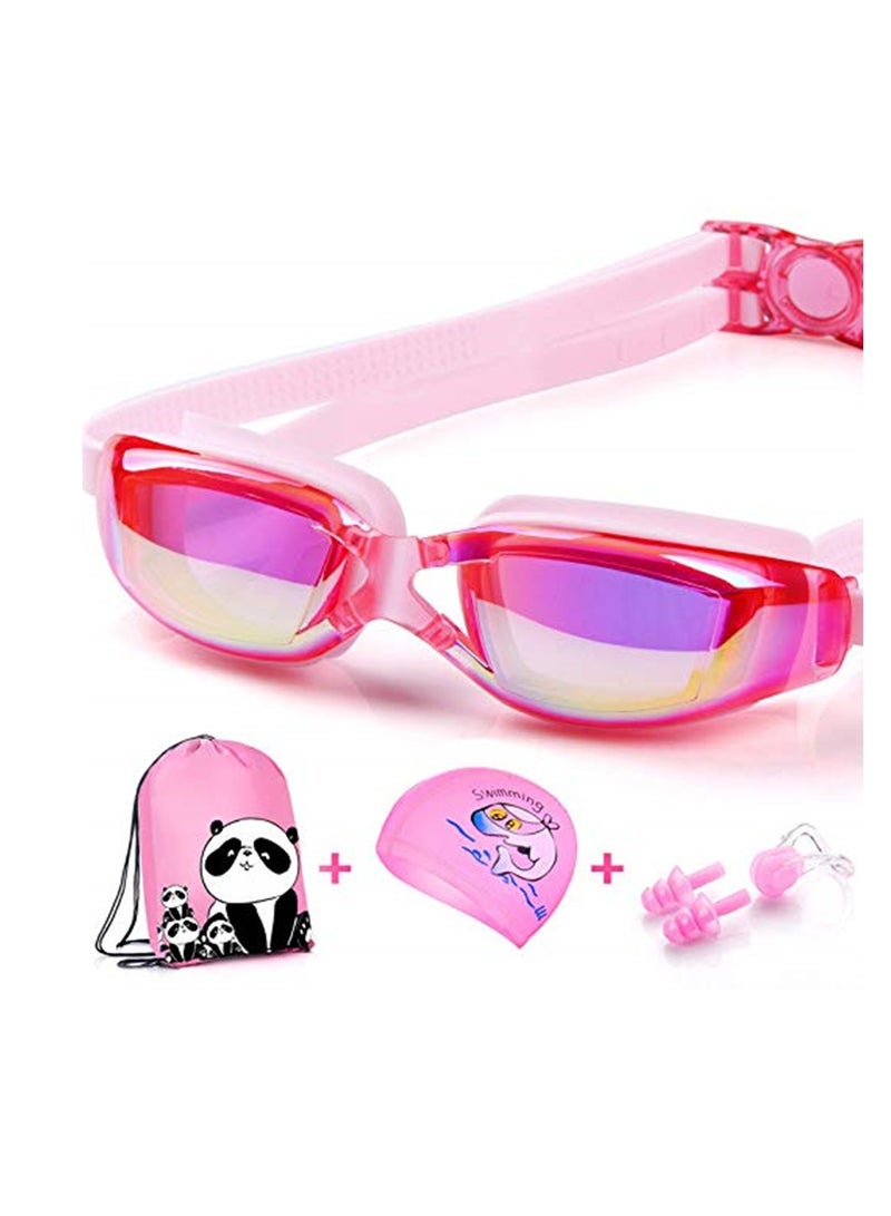 Swim Goggles Set, Kids Swimming Goggles for Boys and Girls Adjustable Straps Silicone Eye Seal Leak proof UV Protection and Anti Fog Lenses Swimming Goggles with Ear Plug Nose Clip (Pink) - Image 4