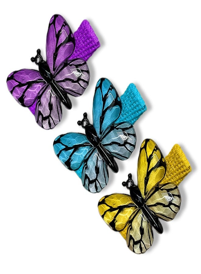 LYKAA 3D Acrylic Butterfly Mini Hair Clips For Girls Glossy Finish Durable Hair Pin, Strong Hold Vibrant Multicolour Pin Pack Of 3 clip,Hair Accessories - Image 2
