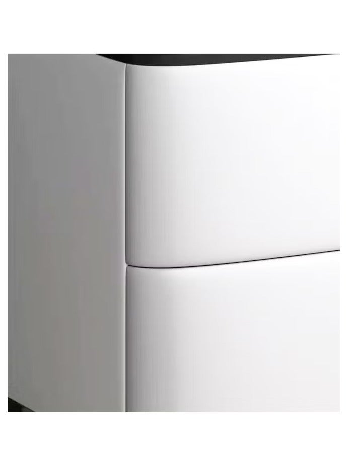 رافين طاولة جانبية متعددة الأغراض بتصميم عصري مبطنة بالجلد، طاولة جانبية واسعة من روك سلاب بمظهر لامع، خزانة تخزين متينة من الخشب الصلب مع درجين لغرفة النوم وغرفة المعيشة 50 × 40 × 47 سم - Image 2