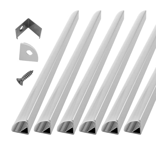 HAMRVL نظام قناة LED من HAMRVL 6Pack 1ft30cm 16x16mm مع غطاء شكل V لموزع ضوء شريط LED مع أغطية نهائية وملحقات مشابك تثبيت ملف الألمنيوم لأضواء شريط LED الداخلية