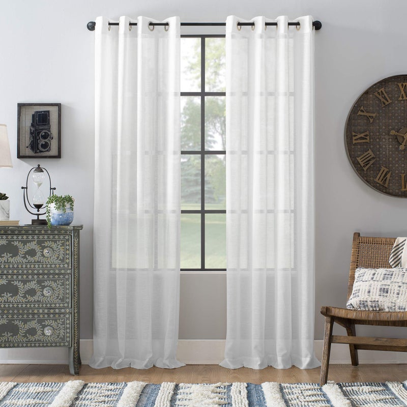 Archaeo  54911 Slub Textured Linen Blend Grommet Top Curtain 52 x 95 White
