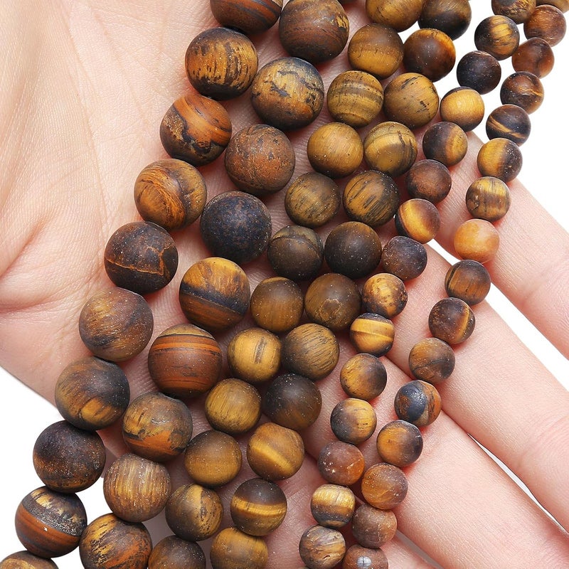 AUREHEN Natural Matte Classic Tiger Eye Beads, 10MM Round Frosted Unpolished Loose Gemstone Beads for Bracelet Necklace Jewelry Making, Energy Stone Healing Power with Stretch Beading Cord - Image 4