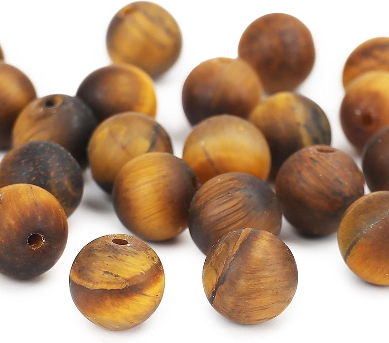 AUREHEN Natural Matte Classic Tiger Eye Beads, 10MM Round Frosted Unpolished Loose Gemstone Beads for Bracelet Necklace Jewelry Making, Energy Stone Healing Power with Stretch Beading Cord - Image 5