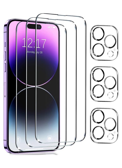 [3+3 Pack] for iPhone 15 Pro Max Screen Protector with Camera Lens Protector, 9H Tempered Glass Film, HD Clear Sensitive Full Coverage Protector for iphone 15 Pro Max (iphone 15 Pro Max)