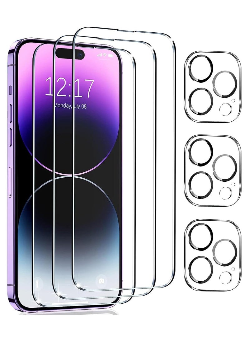 [3+3 Pack] for iPhone 15 Pro Max Screen Protector with Camera Lens Protector, 9H Tempered Glass Film, HD Clear Sensitive Full Coverage Protector for iphone 15 Pro Max (iphone 15 Pro Max)