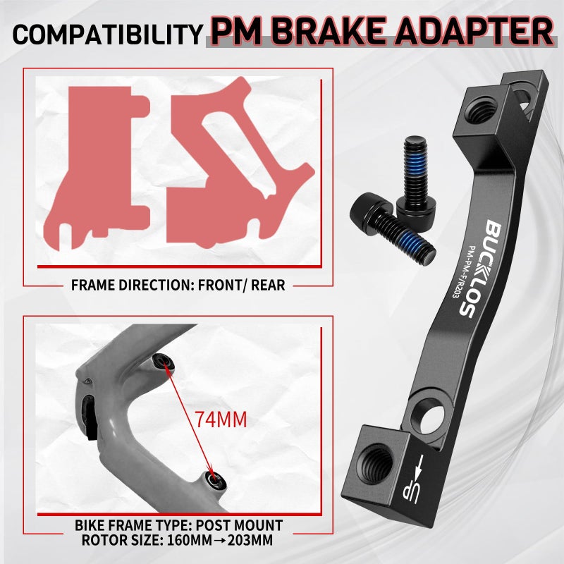 BUCKLOS PM/is Front Rear 180/203mm Disc Brake Caliper Mount Adapter Gear Parts Accessories, CNC Machined Aluminum Alloy Rotor Adapter with Bolts - Image 5