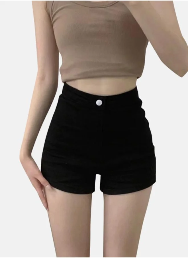 يونيكي Black Slim Fit High-Rise Denim Shorts