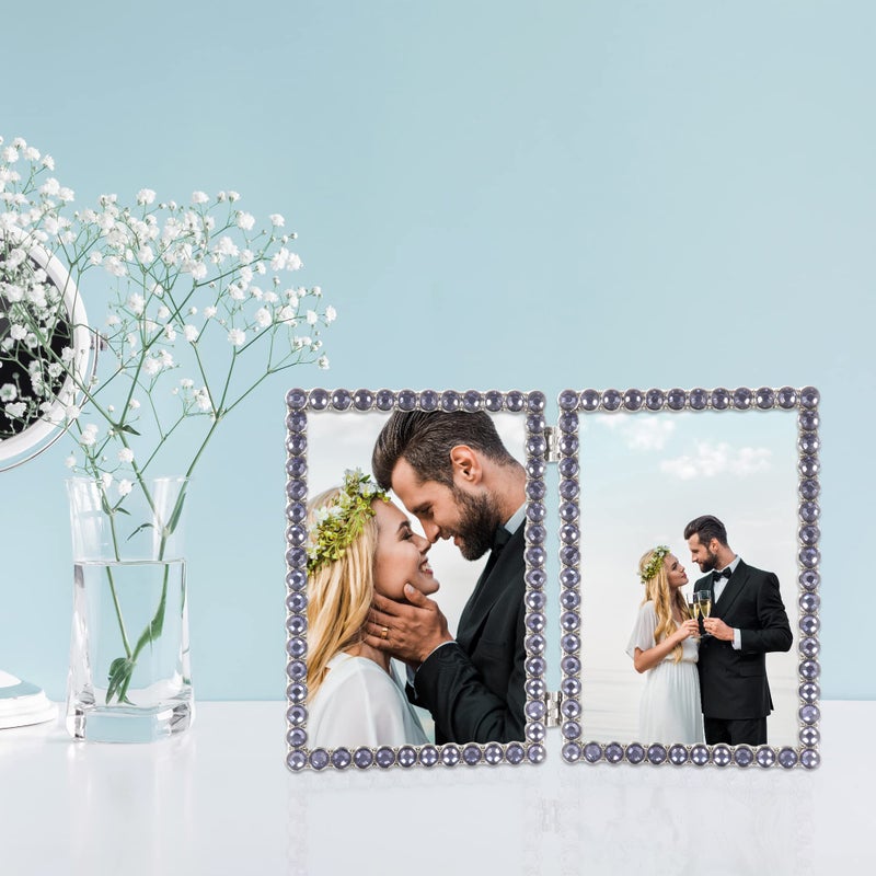 Lawrence Frames 4x6 Silver Metal Sparkle Double Frame - Midnight Blue - Image 4