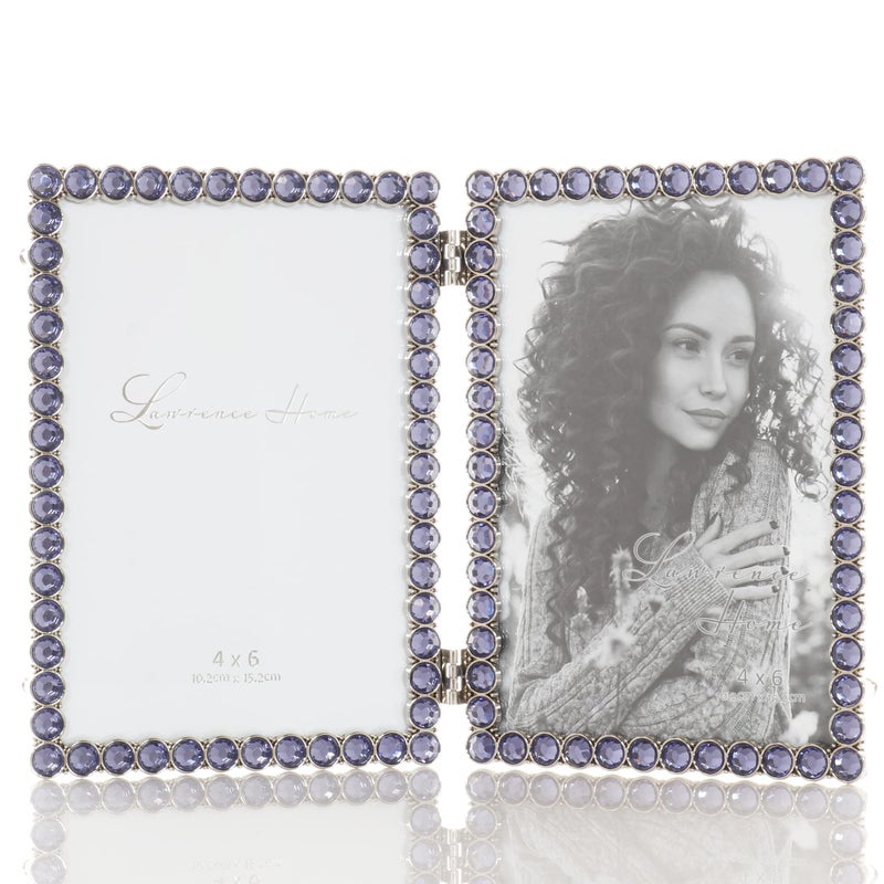 Lawrence Frames 4x6 Silver Metal Sparkle Double Frame - Midnight Blue - Image 1