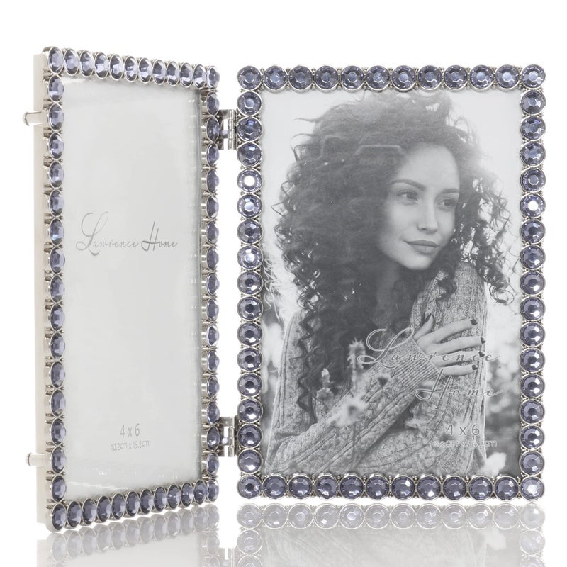 Lawrence Frames 4x6 Silver Metal Sparkle Double Frame - Midnight Blue - Image 3