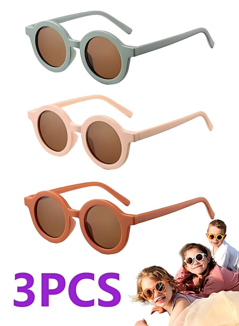 3PCS Kids Sunglasses, Retro Cute Round Sunglasses for Kids Girls Boys Sunnies UV400 Protection Sun Glasses, Flexible Frame for Girls Boys Age 2-10 Sunglasses Fashion Beach Holiday - Image 1