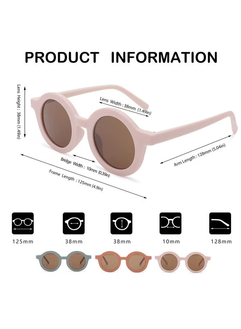 3PCS Kids Sunglasses, Retro Cute Round Sunglasses for Kids Girls Boys Sunnies UV400 Protection Sun Glasses, Flexible Frame for Girls Boys Age 2-10 Sunglasses Fashion Beach Holiday - Image 2
