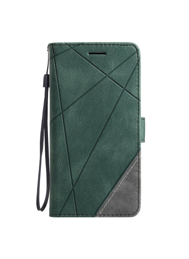 ماركة غير محددة مناسبة لـ OPPO RENO10PRO حافظة جلدية للهاتف المحمول بخياطة جلدية A A79 5G محفظة بطاقة فليب المنشورية - اللون: أخضر - الموديل المطبق: REALME 6/Realme Narzo/REALME 6i (الهند)/realme 6s  - Image 1