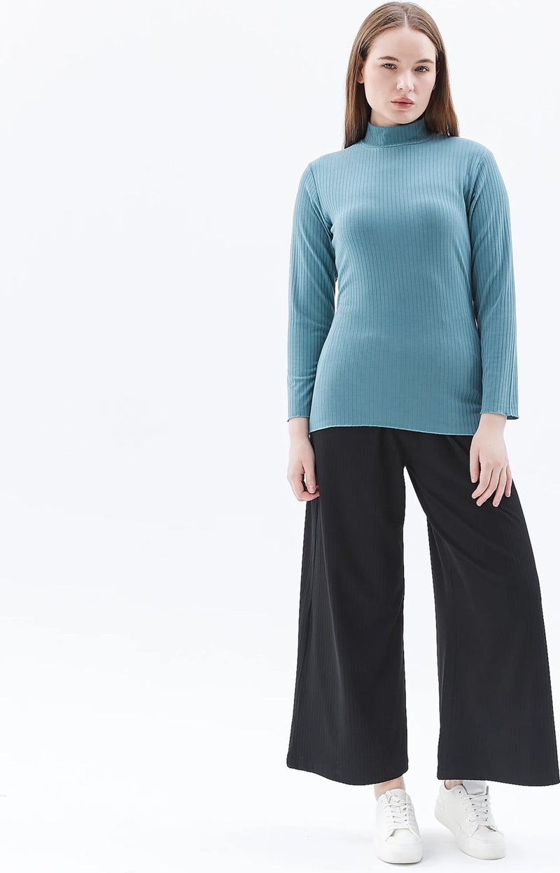 Defy's Women's Stand Collar Long Sleeve T-Shirt Green  - Image 1