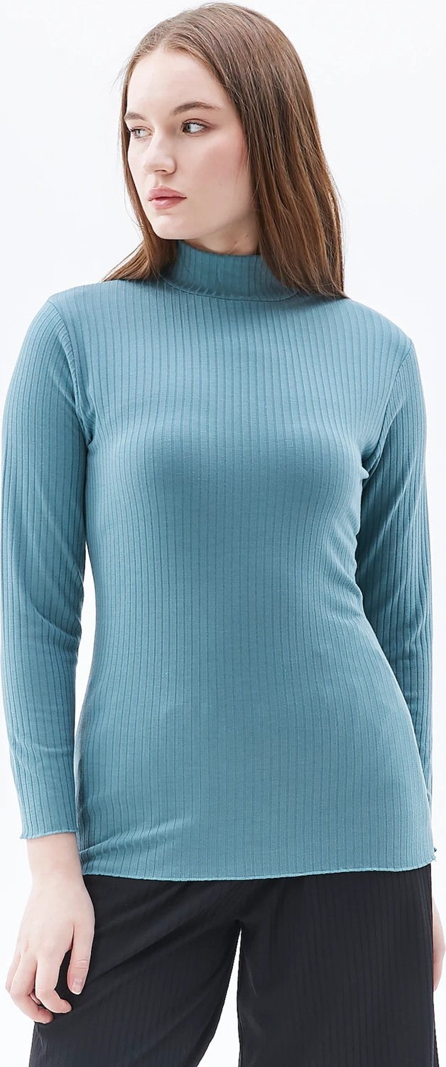 Defy's Women's Stand Collar Long Sleeve T-Shirt Green  - Image 2