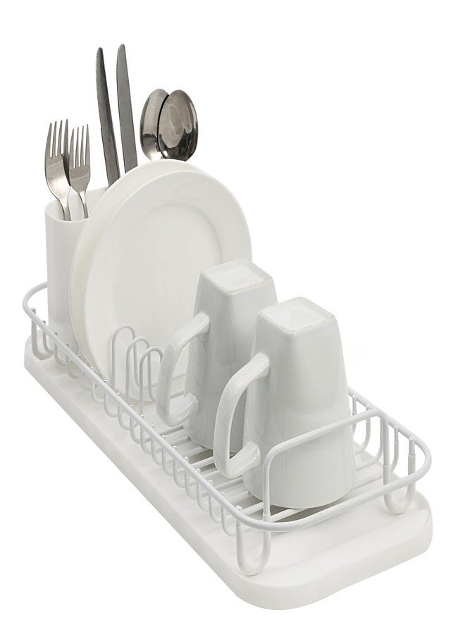 SunnyPoint 304 Stainless Steel Dish Drying Rack with Utensil Holder, Compact Countertop Dish Rack with Removable Drain Tray - White - Image 1