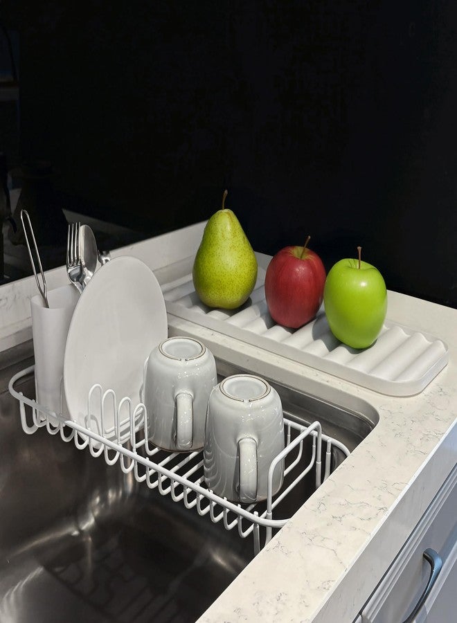 SunnyPoint 304 Stainless Steel Dish Drying Rack with Utensil Holder, Compact Countertop Dish Rack with Removable Drain Tray - White - Image 3