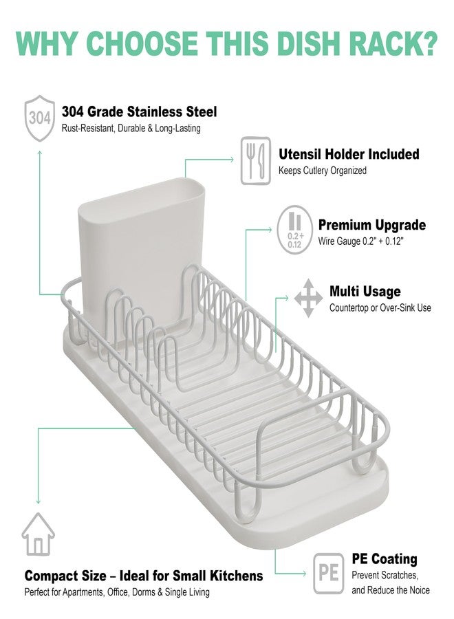 SunnyPoint 304 Stainless Steel Dish Drying Rack with Utensil Holder, Compact Countertop Dish Rack with Removable Drain Tray - White - Image 5