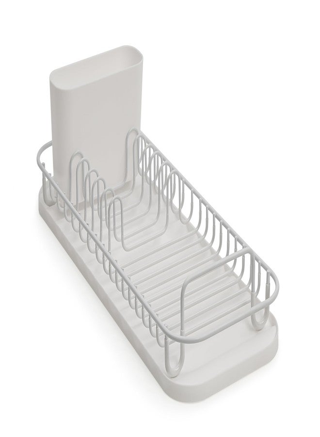SunnyPoint 304 Stainless Steel Dish Drying Rack with Utensil Holder, Compact Countertop Dish Rack with Removable Drain Tray - White - Image 4