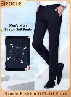 REOCLE Men's Dress Pant Fashion Slim Fit Suit Pants Classic Fit Flat Front Straight Formal Pants Wrinkle Free Expandable Waist Suit Pants  - Image 1
