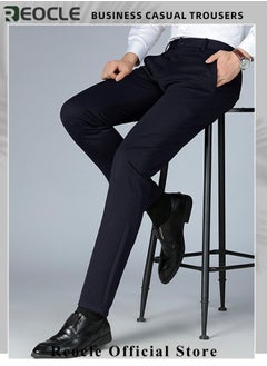 REOCLE Men's Dress Pant Fashion Slim Fit Suit Pants Classic Fit Flat Front Straight Formal Pants Wrinkle Free Expandable Waist Suit Pants  - Image 2