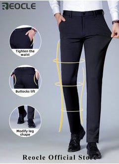 REOCLE Men's Dress Pant Fashion Slim Fit Suit Pants Classic Fit Flat Front Straight Formal Pants Wrinkle Free Expandable Waist Suit Pants  - Image 3