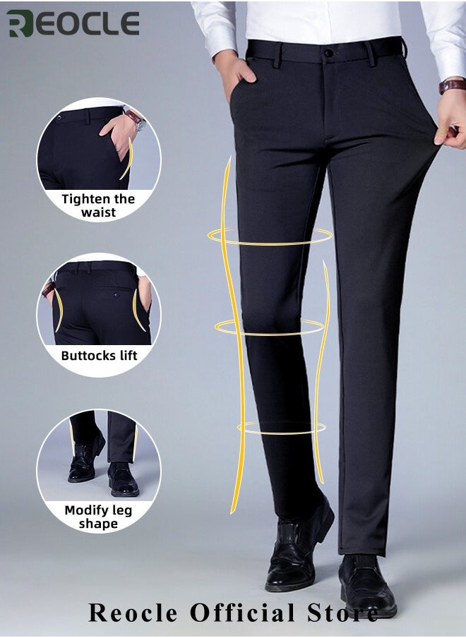 REOCLE Men's Dress Pant Fashion Slim Fit Suit Pants Classic Fit Flat Front Straight Formal Pants Wrinkle Free Expandable Waist Suit Pants  - Image 3