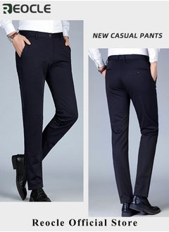 REOCLE Men's Dress Pant Fashion Slim Fit Suit Pants Classic Fit Flat Front Straight Formal Pants Wrinkle Free Expandable Waist Suit Pants  - Image 5